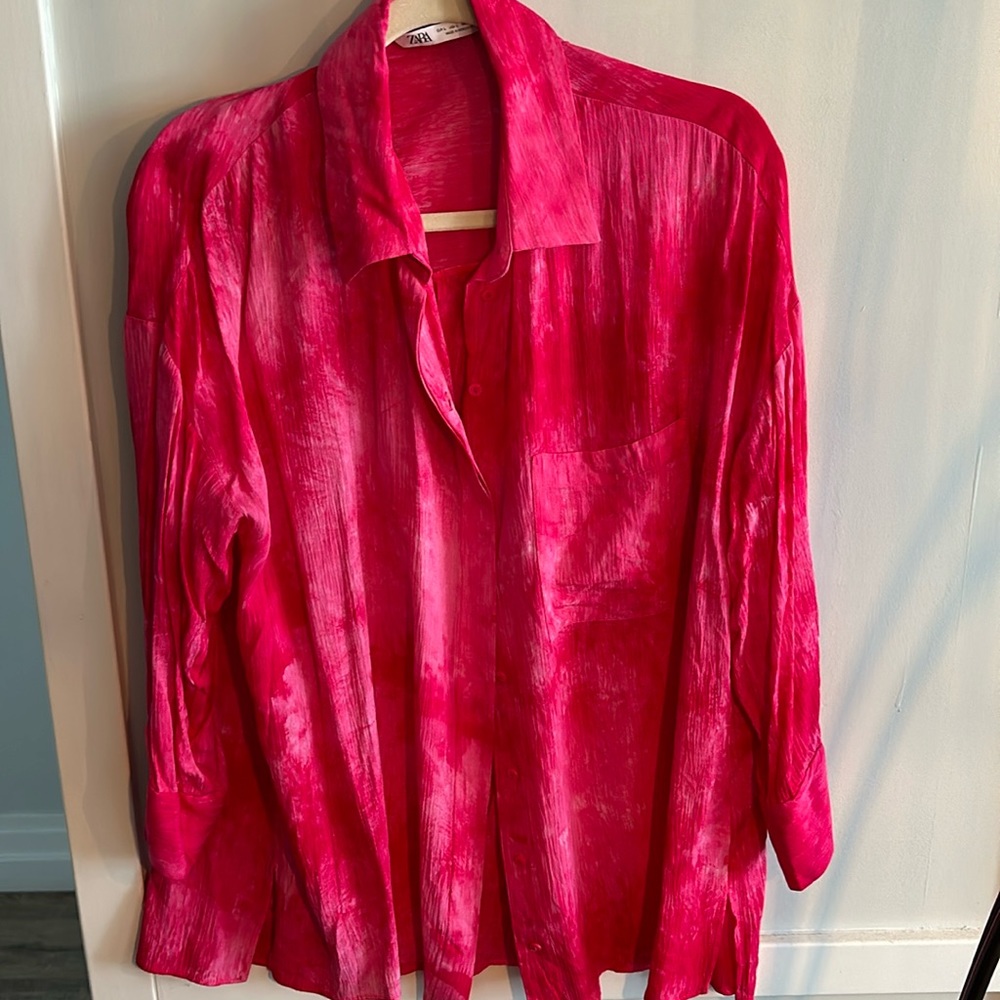 Zara Pink Tye Dye Long Sleeve Button Down